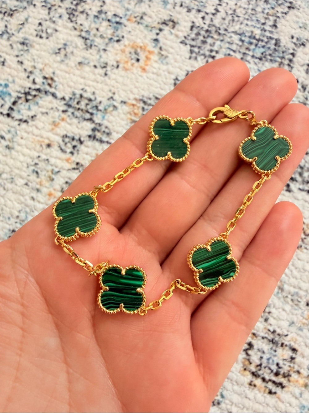 Gold Chain Bracelet with Green Clover Motifs - Bracelets